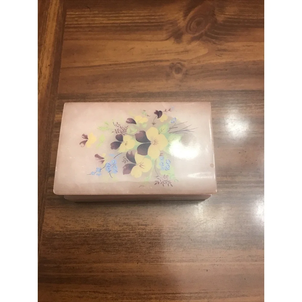 Vintage Pink Floral Pansy's Marble Trinket Jewelry Box